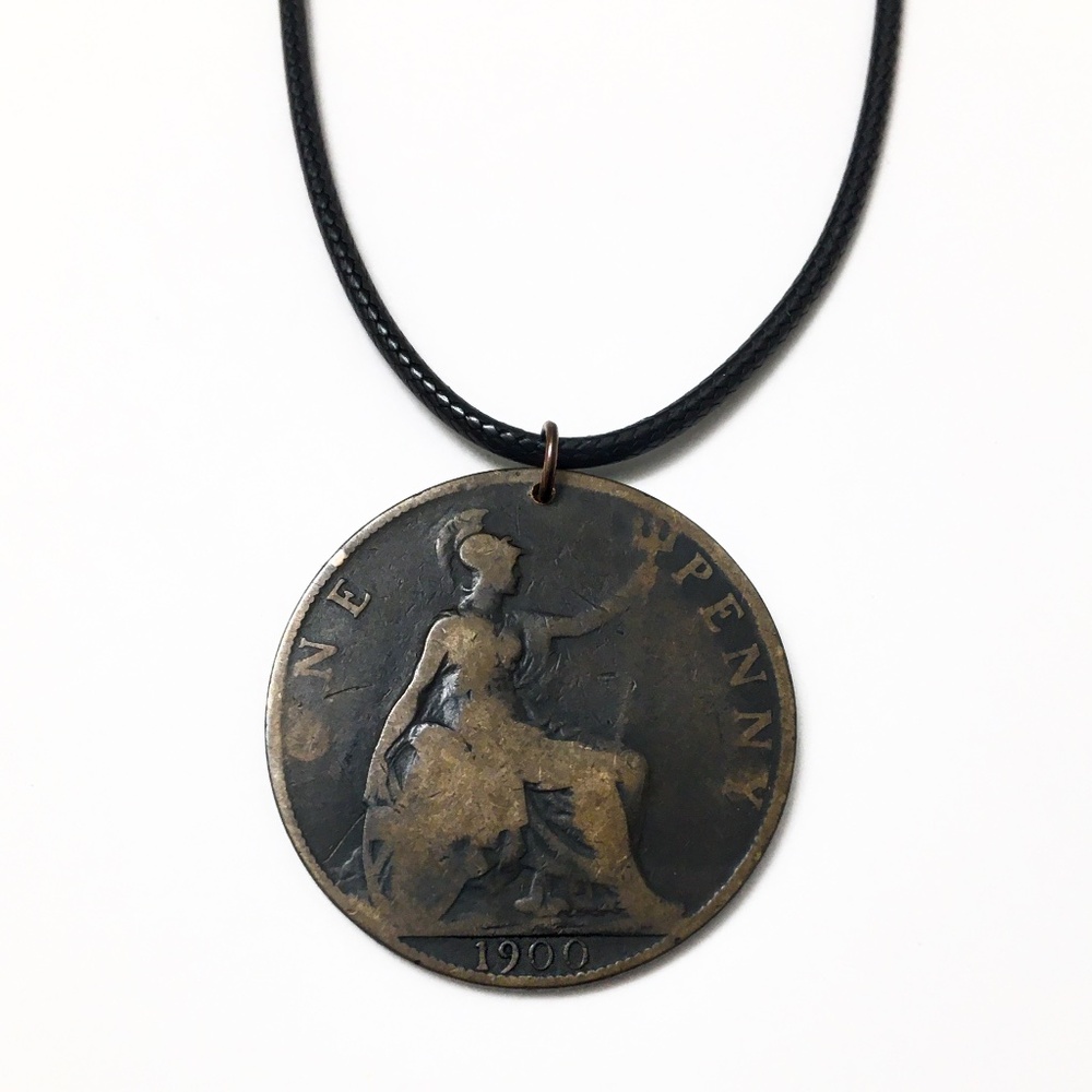 Antique 1900 Coin Necklace — Queen Victoria — Great Britain One Penny